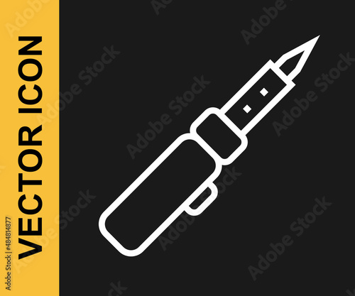White line Soldering iron icon isolated on black background. Vector