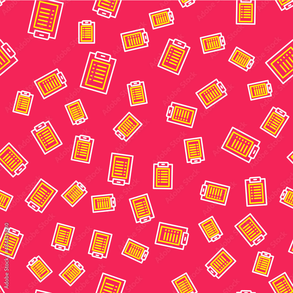 Line Medical clipboard with clinical record icon isolated seamless pattern on red background. Health insurance form. Prescription, medical check marks report. Vector Line Medical clipboard with clinical record icon isolated seamless pattern on red background. Health insurance form. Prescription, medical check marks report. Vector