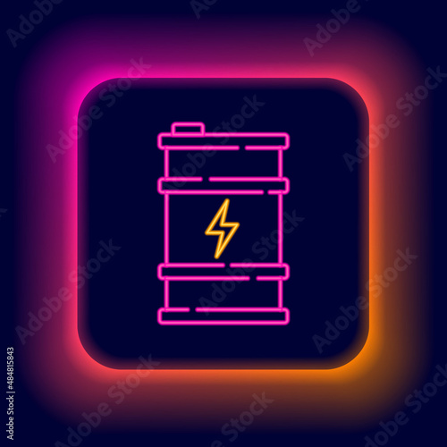 Glowing neon line Bio fuel barrel icon isolated on black background. Eco bio and canister. Green environment and recycle. Colorful outline concept. Vector
