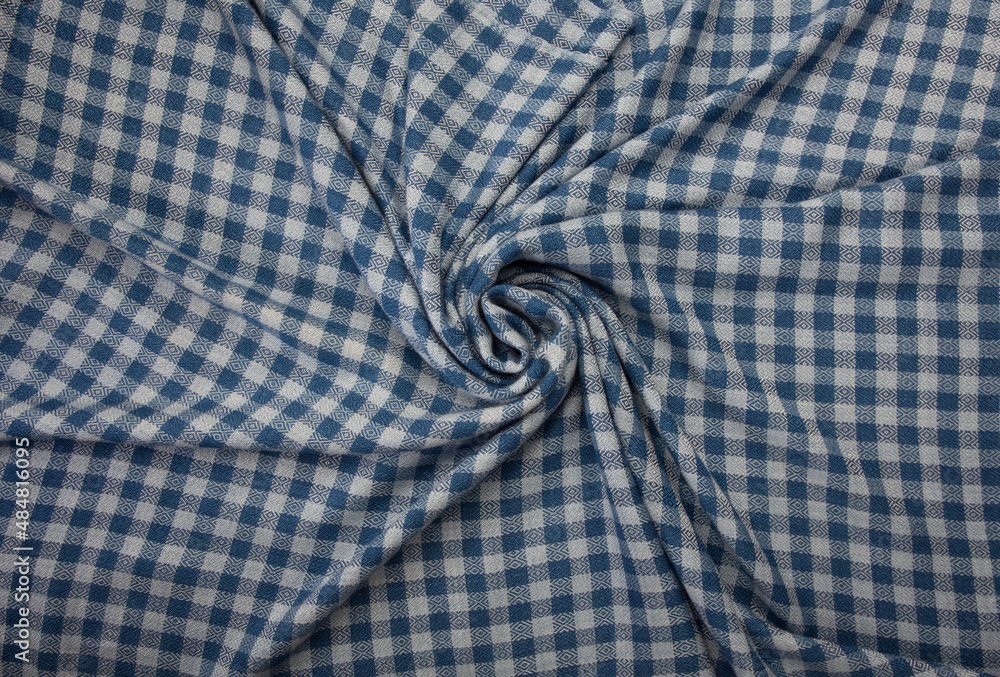 Close up of texture of hand woven plaid shawl, Thai cotton indigo dyed Close up of texture of hand woven plaid shawl, Thai cotton indigo dyed