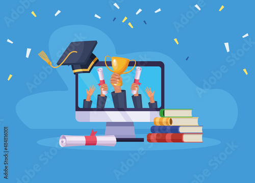 graduates hands in computer