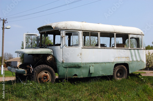 Soviet bus abandoned outdoors. Kiev Region,Ukrane