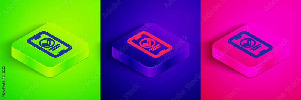 Isometric line Online quiz, test, survey or checklist icon isolated on green, blue and pink background. Exam list. E-education concept. Square button. Vector Isometric line Online quiz, test, survey or checklist icon isolated on green, blue and pink background. Exam list. E-education concept. Square button. Vector