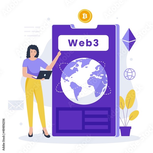 Web 3.0 illustration design concept. Illustration for websites, landing pages, mobile applications, posters and banners