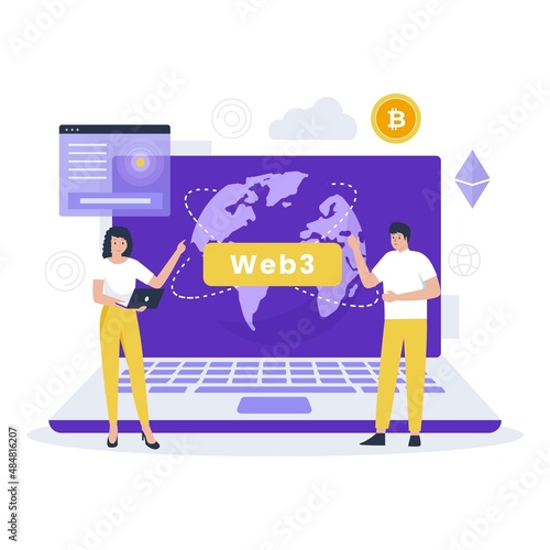 Web 3.0 illustration design concept. Illustration for websites, landing pages, mobile applications, posters and banners