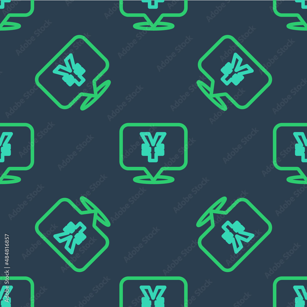 Line Chinese Yuan currency symbol icon isolated seamless pattern on blue background. Coin money. Banking currency sign. Cash symbol. Vector Line Chinese Yuan currency symbol icon isolated seamless pattern on blue background. Coin money. Banking currency sign. Cash symbol. Vector