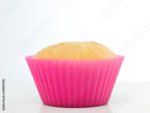 single plain cupcake in pink silicone mould
