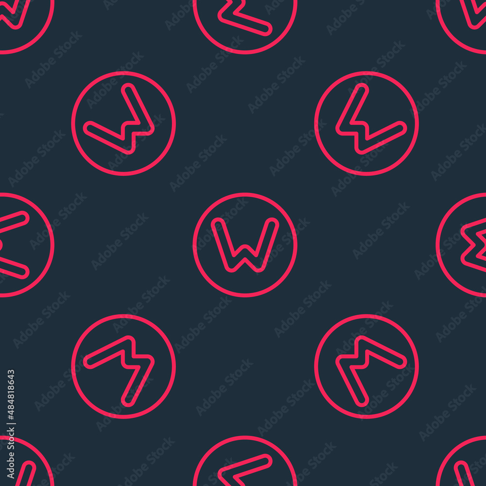 Red line Compass north icon isolated seamless pattern on black background. Windrose navigation symbol. Wind rose sign. Vector Red line Compass north icon isolated seamless pattern on black background. Windrose navigation symbol. Wind rose sign. Vector