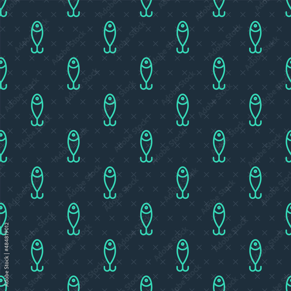 Green line Fishing lure icon isolated seamless pattern on blue background. Fishing tackle. Vector Green line Fishing lure icon isolated seamless pattern on blue background. Fishing tackle. Vector