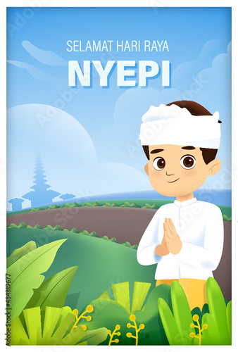 Bali's Day Of Silence And Hindu New Year Vector Illustration fit for Poster Banner and Template, Indonesain Bali's Nyepi Day photo