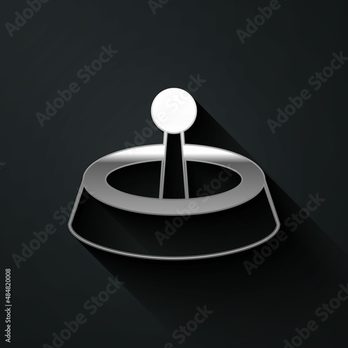 Silver Casino roulette wheel icon isolated on black background. Long shadow style. Vector