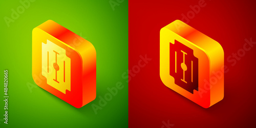 Isometric Blade razor icon isolated on green and red background. Square button. Vector