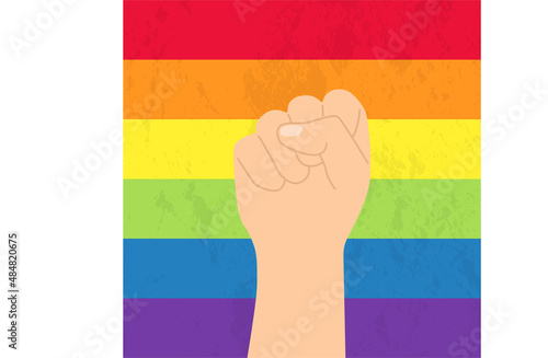 Rainbow lgbt colored raised up fist vector illustration isolated. Gay pride. Gay, lesbian, bisexual people community rights. Concept of freedom of love, lgbtq community symbol