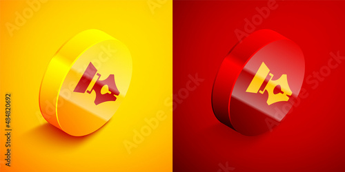 Isometric Fountain pen nib icon isolated on orange and red background. Pen tool sign. Circle button. Vector