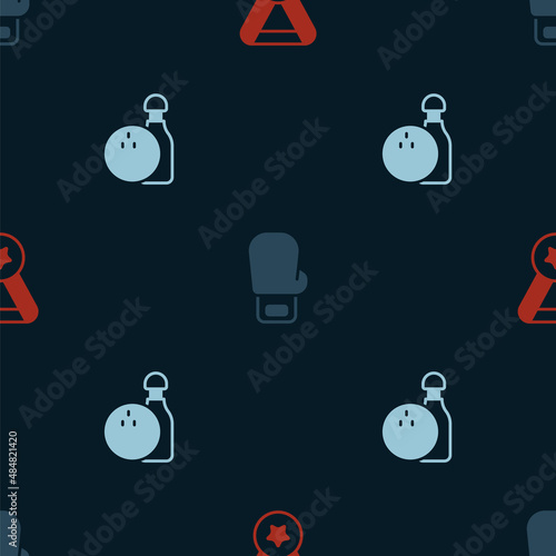 Set Medal, Boxing glove and Bowling pin and ball on seamless pattern. Vector