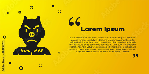 Black Krampus, heck icon isolated on yellow background. Horned devil. Traditional Christmas devil. Happy Halloween party. Vector