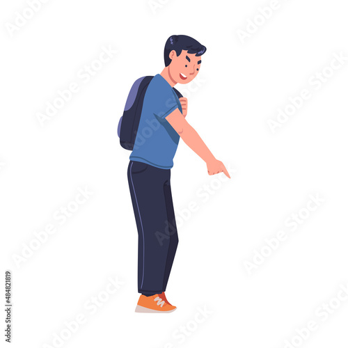 Man Aggressor Pointing Finger Abusing and Insulting Weak Vector Illustration