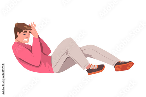 Scared Man Lying on the Floor Dodging Suffering from Abuse and Bullying Vector Illustration