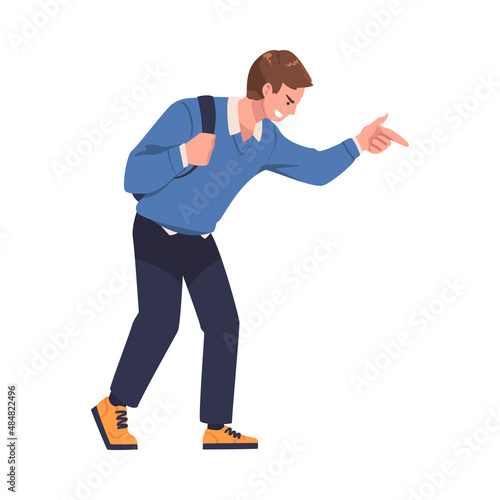 Man Aggressor Pointing Finger Abusing and Insulting Weak Vector Illustration
