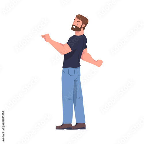 Man Aggressor with Fist Abusing and Insulting Weak Vector Illustration