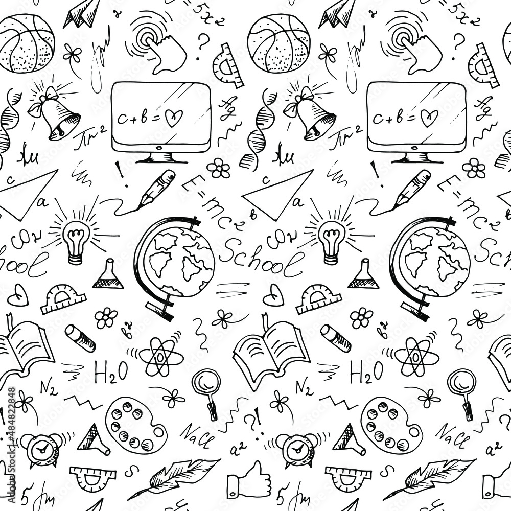 Plakat seamless black and white pattern on a school theme with design elements