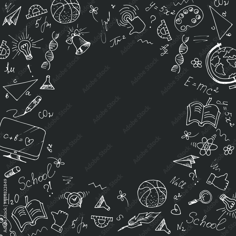 seamless black and white pattern on a school theme with design elements ...
