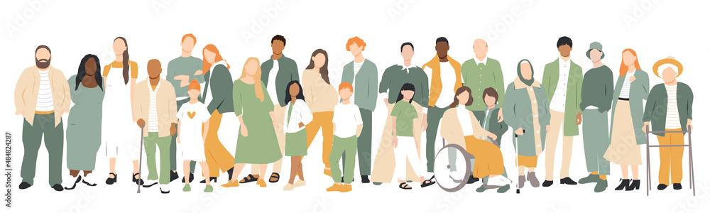 People stand side by side together. Flat vector illustration. People stand side by side together. Flat vector illustration.