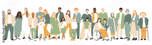 People stand side by side together. Flat vector illustration.
