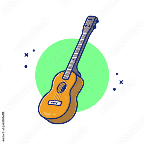 Guitar Accoustic Music Cartoon Vector Icon Illustration. Music Instrument Icon Concept Isolated Premium Vector. Flat Cartoon Style