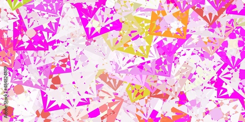 Light Pink, Green vector texture with random triangles.