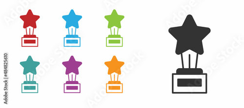Black Movie trophy icon isolated on white background. Academy award icon. Films and cinema symbol. Set icons colorful. Vector