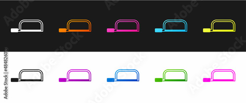 Set Hacksaw icon isolated on black and white background. Metal saw for wood and metal. Vector