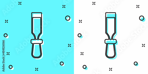 Black line Chisel tool for wood icon isolated on green and white background. Random dynamic shapes. Vector