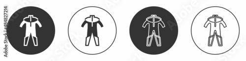 Black Wetsuit for scuba diving icon isolated on white background. Diving underwater equipment. Circle button. Vector