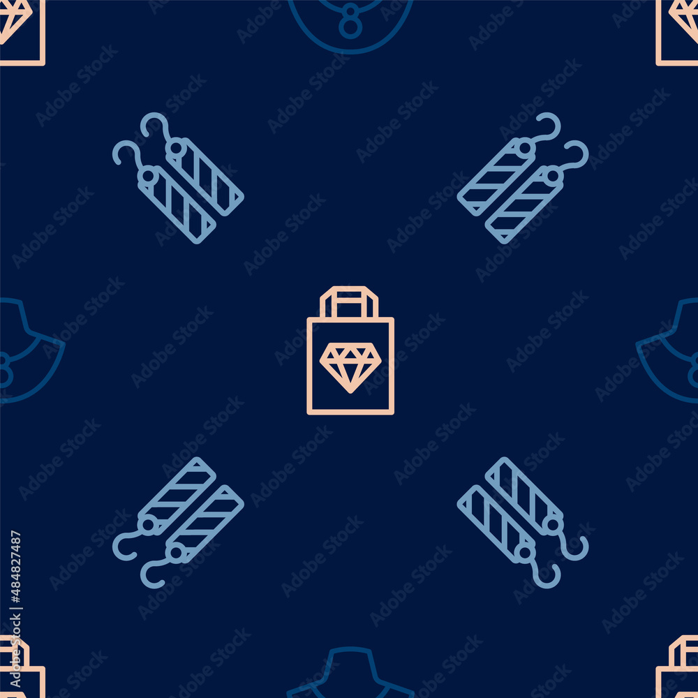 Set line Necklace on mannequin, Earrings and Shopping bag jewelry on seamless pattern. Vector Set line Necklace on mannequin, Earrings and Shopping bag jewelry on seamless pattern. Vector