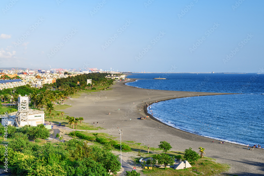 Aerial view of Cijin Beach at Cijin Island, Kaohsiung, Taiwan