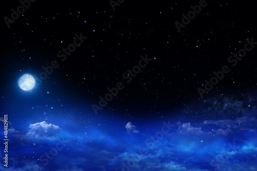 beautiful background of the night sky with moon and stars © nj_musik