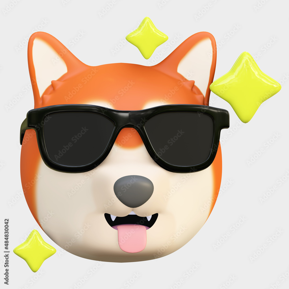 cute dog wearing black glasses emoticon cartoon 3d render illustration