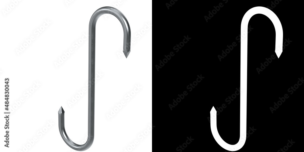 3D rendering illustration of a s-shaped meat hook 3D rendering illustration of a s-shaped meat hook