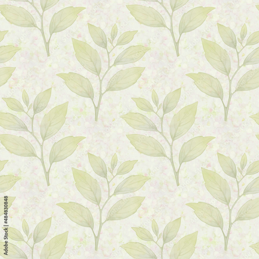 Abstract branch prints with leaves blend repeat seamless pattern. Digital hand drawn picture with watercolor texture. Mixed media art. endless motif for textile decor and design and scrapbooking Abstract branch prints with leaves blend repeat seamless pattern. Digital hand drawn picture with watercolor texture. Mixed media art. endless motif for textile decor and design and scrapbooking