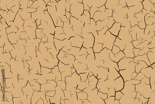 Cracked dry soil beige and brown seamless texture. Drought ground pattern. Desert land or broken clay surface. Grunge contour background. Dead earth, hot climate.