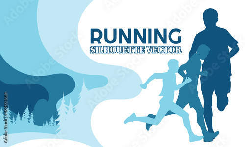 Running silhouettes. Vector illustration, Trail Running, Marathon runner.	
