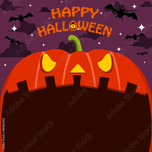 Halloween Character Design. With Pumpkin Character. Big Face and Open Mouth. In Grave field. Happy Halloween Theme.