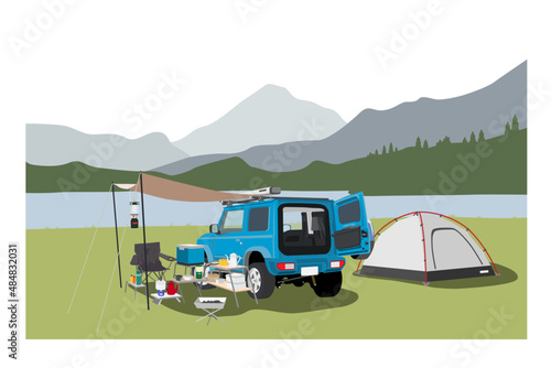 湖のあるキャンプ場