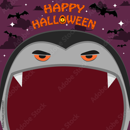 Halloween Character Design. With Dracula Character. Big Face and Open Mouth. In Grave field. Happy Halloween Theme.