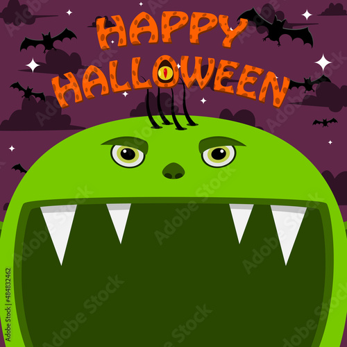 Halloween Character Design. With Goblin Character. Big Face and Open Mouth. In Grave field. Happy Halloween Theme.