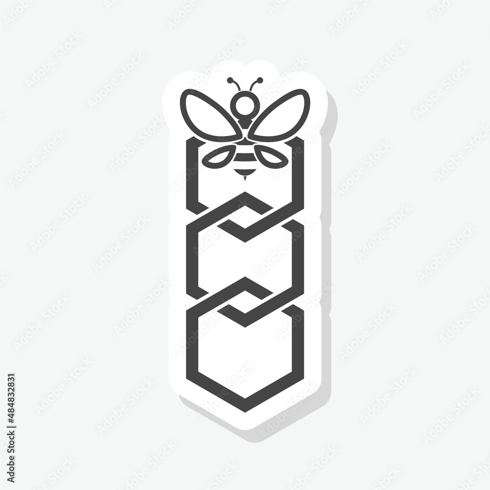Bee in honey comb sticker icon isolated on white background Bee in honey comb sticker icon isolated on white background