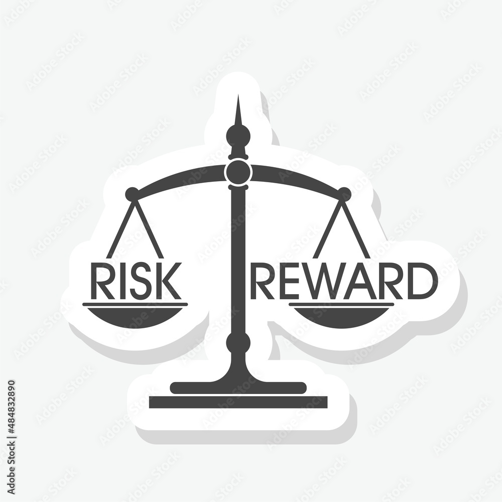 Risk and reward on weighing scales sticker icon isolated on white background Risk and reward on weighing scales sticker icon isolated on white background