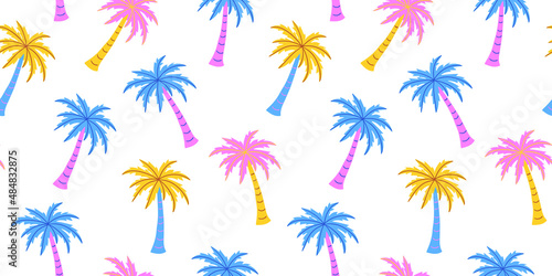Cute seamless palm tree pattern. Retro and trendy style. 