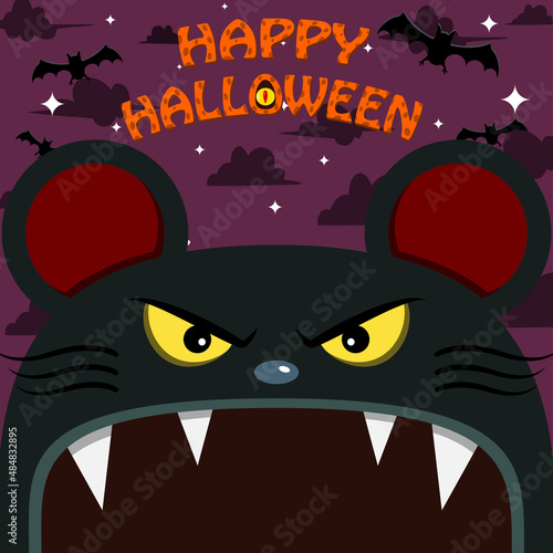 Halloween Character Design. With Mouse  Character. Big Face and Open Mouth. In Grave field. Halloween Theme.